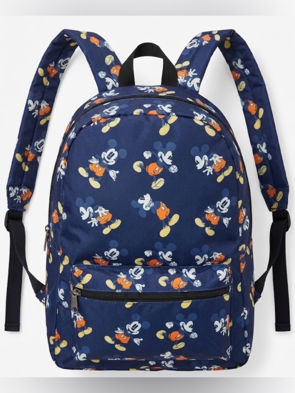 Disney Navy Mickey Mouse Pattern Backpack with Orange and Yellow Accents